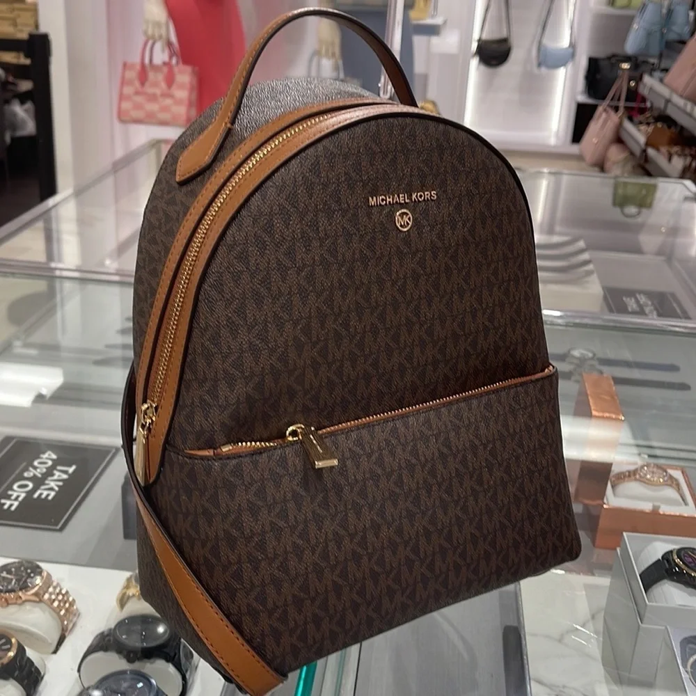 Michael Kors Womens Valerie Medium Logo Backpack 30F2G9VB2B Brown  NWT